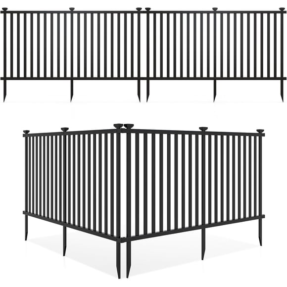 Clôture de jardin à 4 panneaux, 203,2 x 94,1 cm (l x H), clôture décorative en vinyle avec piquets de 30,5 cm, barrière d'intimité flexible pour cour, terrasse, piscine, pelouse (noir, 4