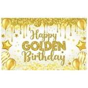 Yuan Ou Happy Golden Birthday Backdrop Large Gold Shiny Glitter Balloons Golden Birthday Banner Party Decorations Photo Booth Props