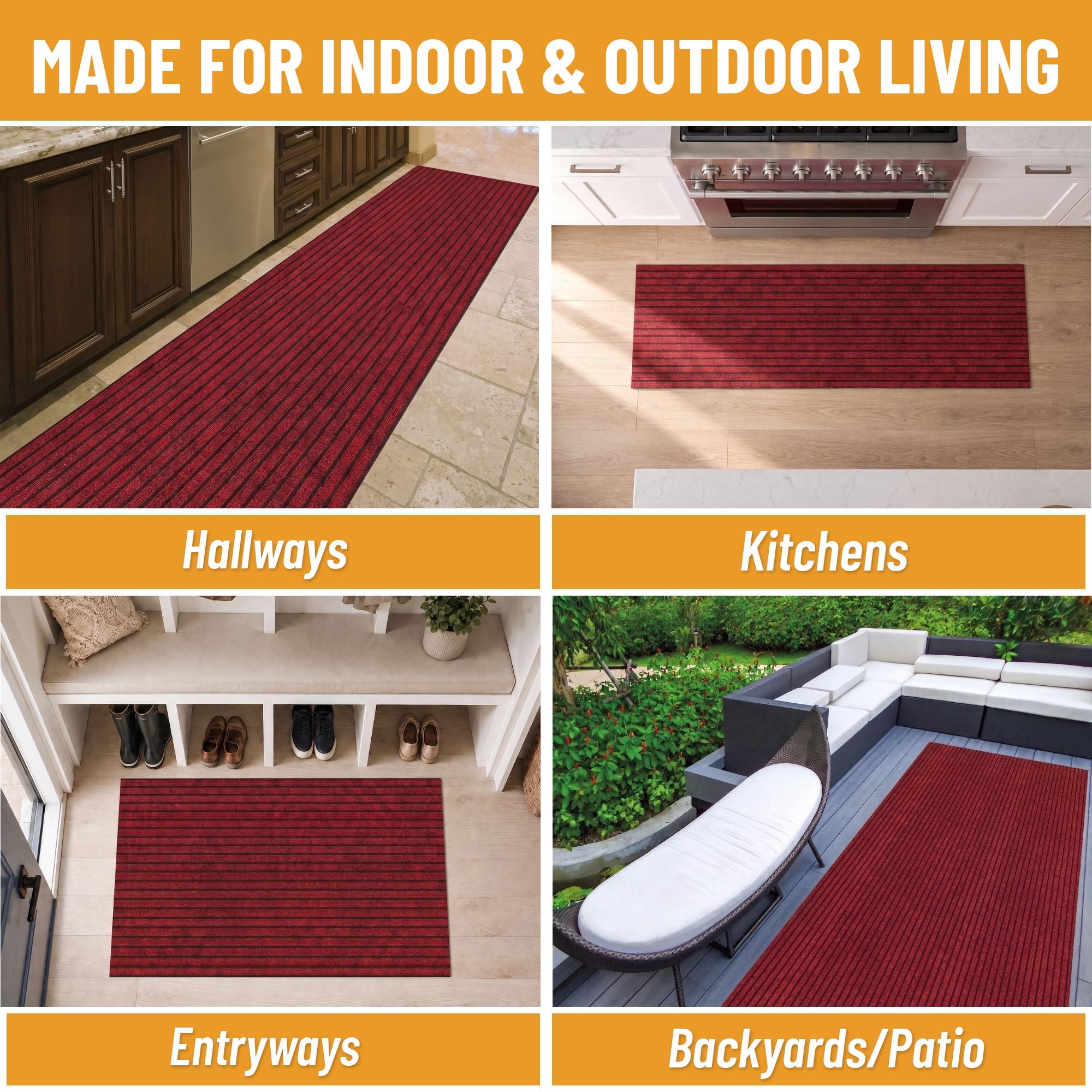 Ottomanson Non-Slip Hallway Runner Rug 2' x 43' Indoor/Outdoor Custom Size Utility Carpet for Garage, Red Ribbed