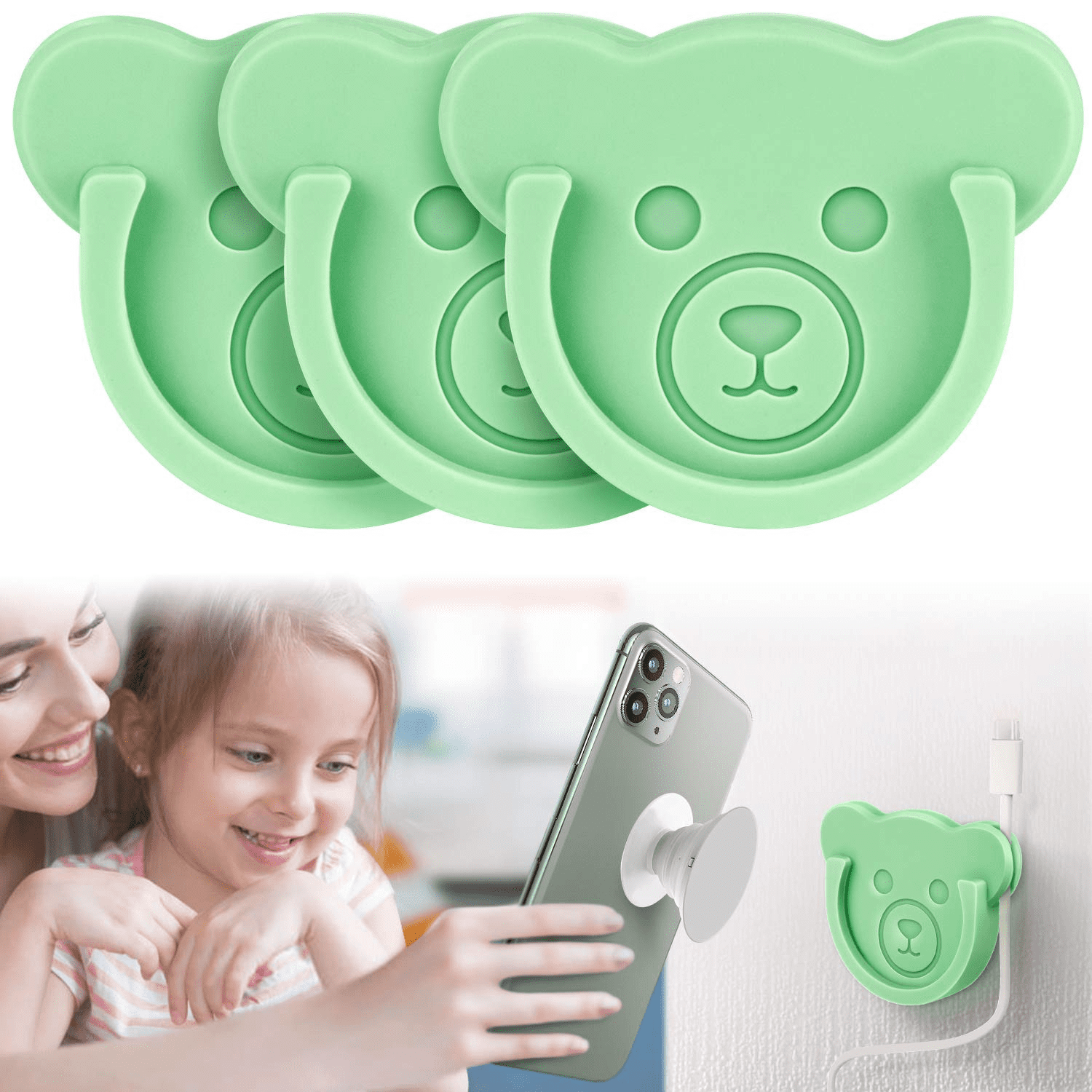 Socket Car Mount for Phone Holder Cute Bear Style Silicone Grip Stand