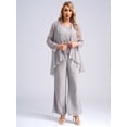 thumbnail image 3 of LiiYii Women 3 Piece Chiffon Pant Suits Plus Size Mother of The Bride Outfits Wedding Guest Dress Suits Evening Party Gowns Gray-B S, 3 of 9