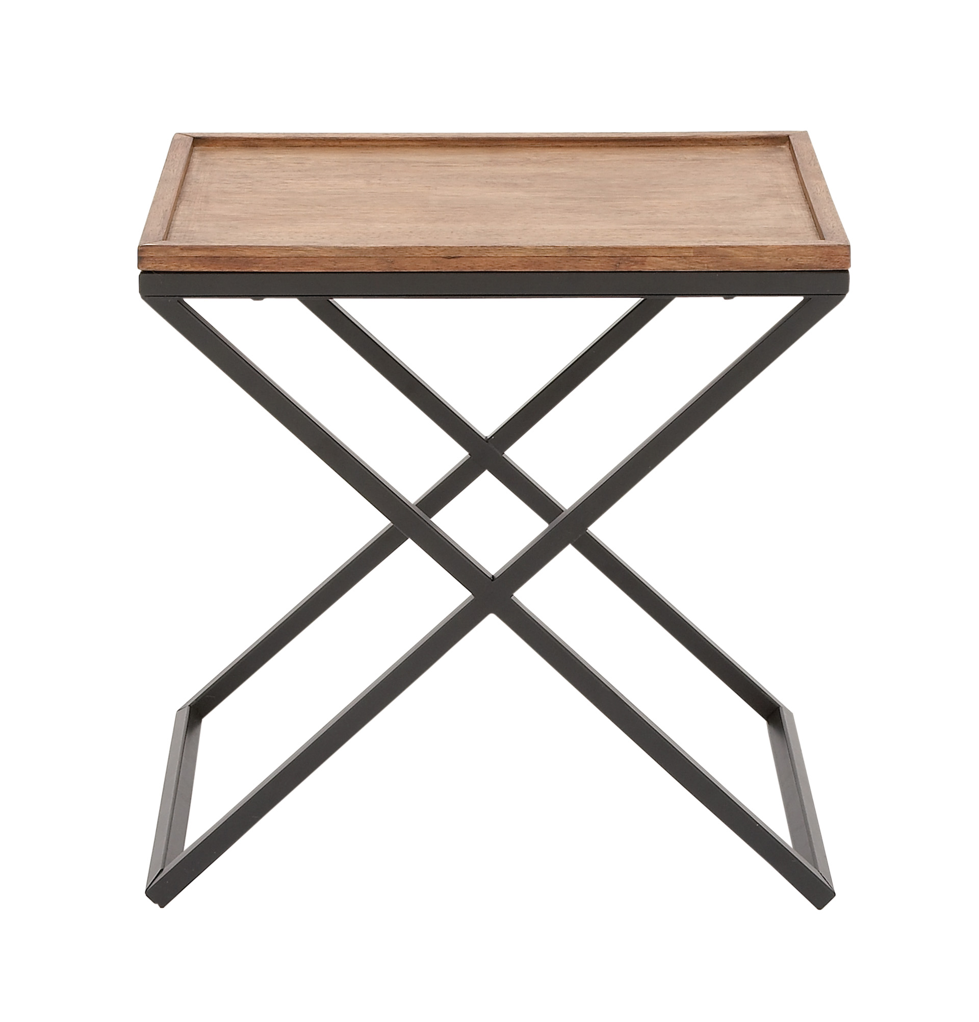 Decmode Contemporary 22 Inch Rubber Wood Side Table With XShaped Iron