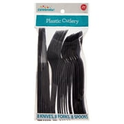 Way to Celebrate! Black Birthday Party Plastic Cutlery Set for 8, 24pcs