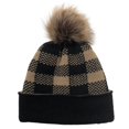 thumbnail image 3 of Herrnalise Women Casual Plaid Stitching Outdoor Plush Hats Crochet Knit Beanie Cap, 3 of 4