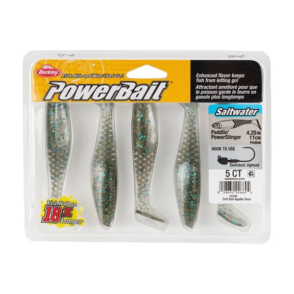 Berkley PowerBait®Saltwater Paddlin'PowerStinger, 4.25 in, Swimbaits - Paddle Tail, Pinfish (5-count)