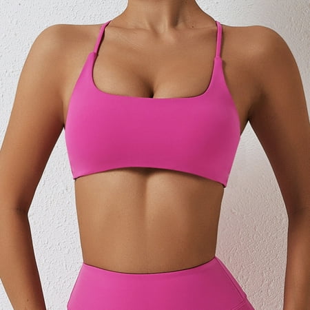 

Women s Sports Bra Padded Crossed Back Bustier Without Underwire Spaghetti Straps for Yoga Fitness Bras for Women Hot Pink XL