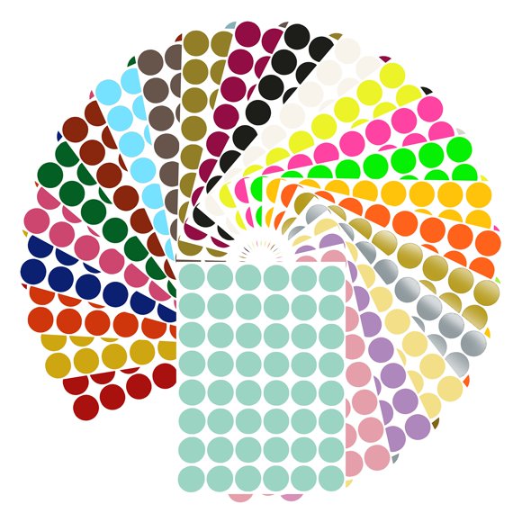 Etiquetas Adhesivas Redondas De 5/8 De Diámetro (11/16), Color Verde Real, En 24 Colores, Tamaño 0,69-17 Mm, Paquete Dots 1152