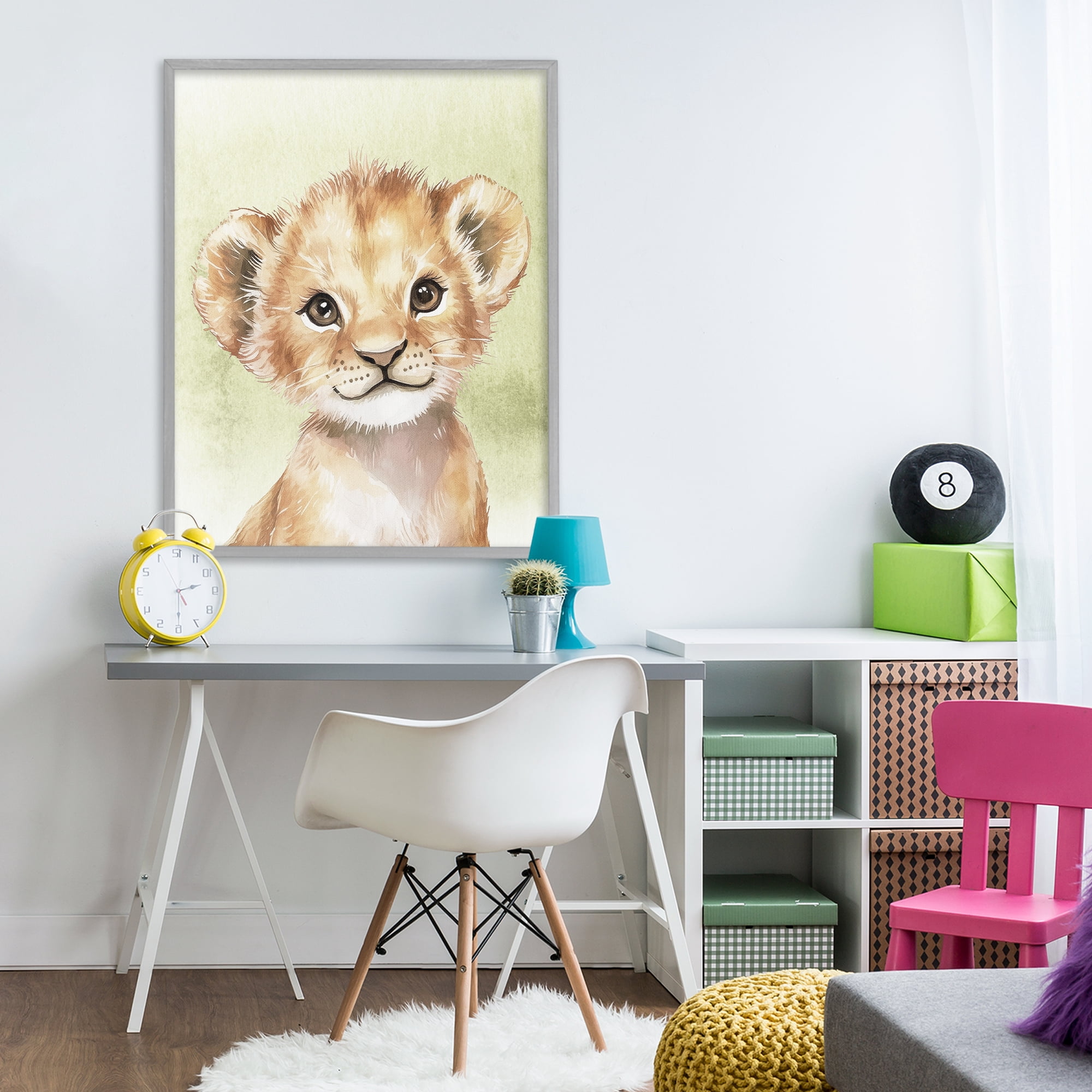 Stupell Industries Jungle Friends Baby Lion Gray Framed Giclee Art, design by Christine Simpson Art