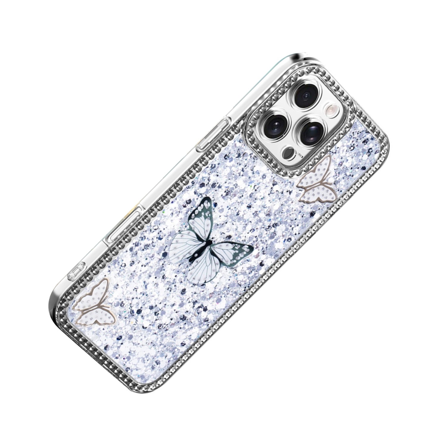 Shiny Butterfly Durable Case for iPhone 17 Pro - White