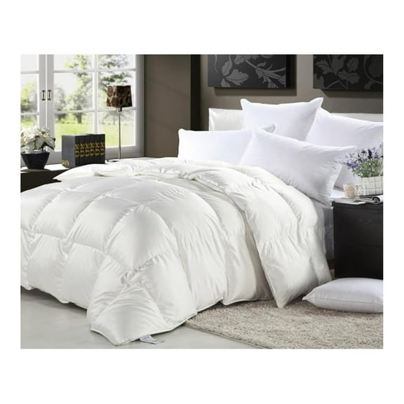 Twin Extra Long (XL) Size Luxurious 1200 Thread Count Siberian Goose Down Comforter, 100% Egyptian Cotton Cover, Solid White Color, 750 Fill Power, 50 Oz Fill Weight