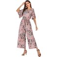 thumbnail image 3 of Pantalones de pierna ancha de cintura alta de manga corta con volantes florales de verano para mujer, mono holgado informal rosa FloralX de talla grande, 3 of 5