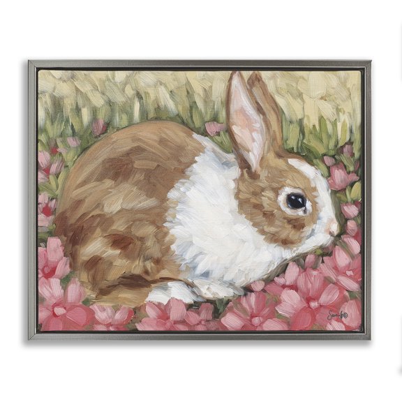 Stupell Industries Shabby Chic Bunny Pink Spring Blossoms Gray Floating Frame Canvas Art, 21 x 17, by Sara G. Designs