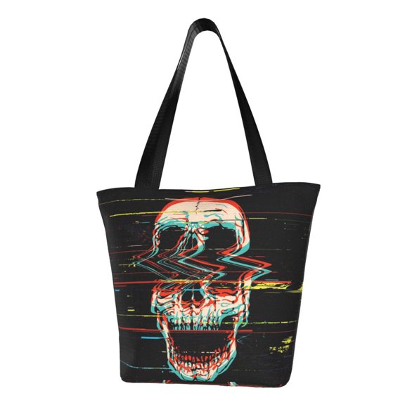 Defioc Glitch Screaming Skull Print Tote Bag for Women,Shoulder Bag with Zipper Casual Tote's Handbag Big Capacity Shoulder Bag with Inner Pocket Fit for Shopping,Office,Travel