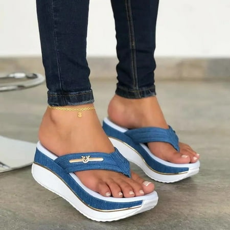 

ZXHACSJ New Summer Sandals Plus Size Women s Casual Thick Bottom Slope Heel Slippers Light blue 43