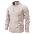 thumbnail image 3 of Mens Sweater Quarter Zip Pullover Casual Knit Cotton Long Sleeve Mock Neck Sweaters Beige L, 3 of 5
