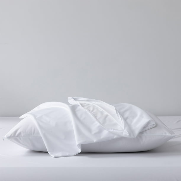 Protector de almohada estándar | Funda impermeable e hipoalergénica | Funda de 48 x 74 cm con borde elástico | 1 unidad en azul oscuro, gris oscuro o blanco