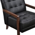thumbnail image 3 of Black Leather Accent Chair With Plywood Construction, Design, Walnut Finish Wood Base, Primary Living Space Seat Stylish Chair, Upholstery, Components, High Foam Filled, 3 of 6