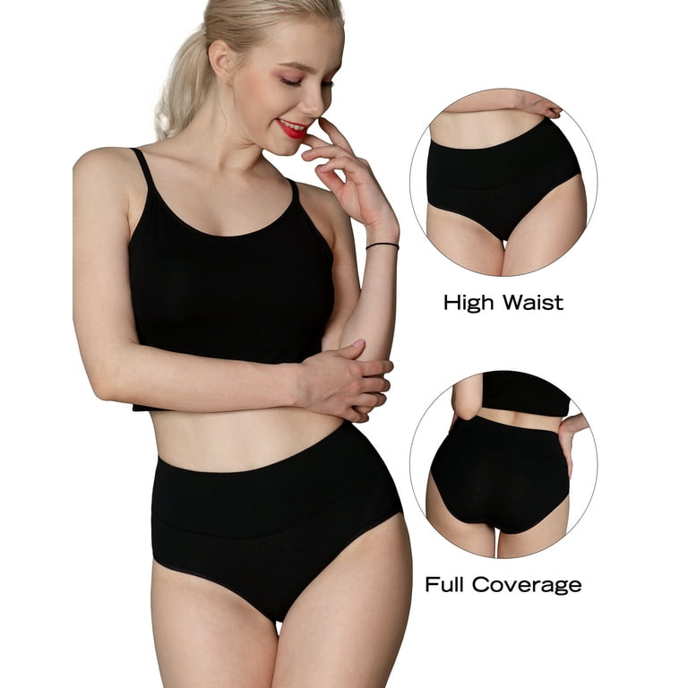INNERSY Womens Underwear Cotton Briefs High Waisted Postpartum Panties 5  Pack (2XL, 5 Black) 
