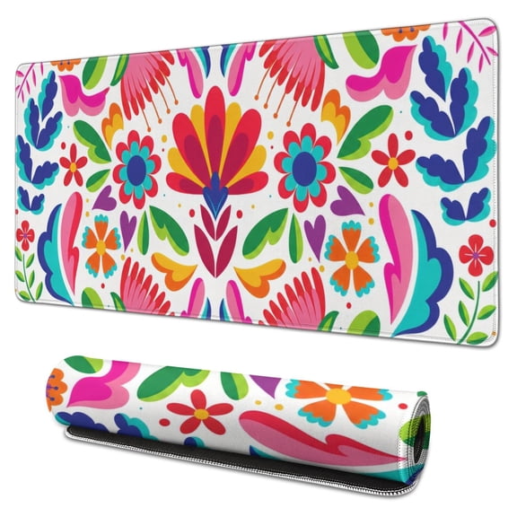 Boho Print Extended Mouse Pad, Large Stitched Edge Desk Mat with Non-Slip Rubber Base, Computer Keyboard Mat and Desk Protector for Gaming, Laptop, Home Office, 31.5 x 15.7 in