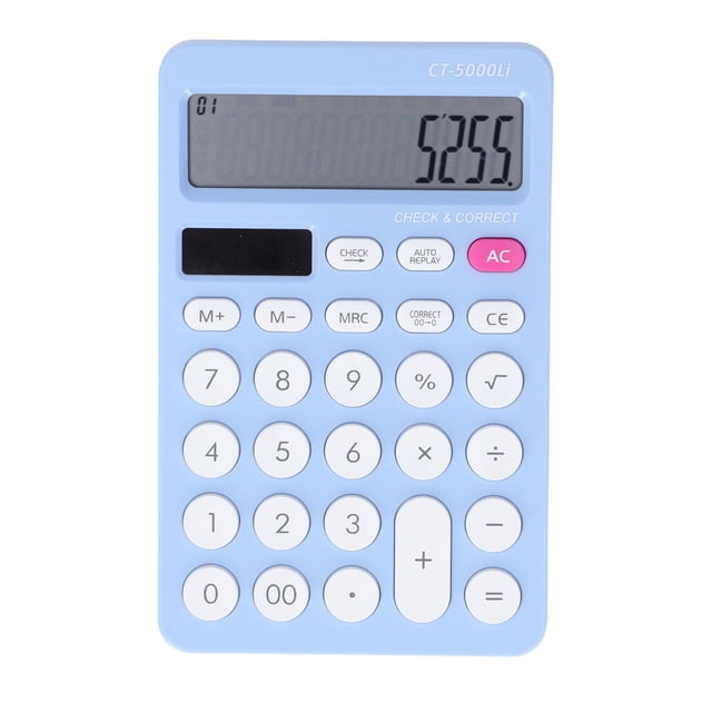Calculadora solar con batería solar y doble fuente de alimentación. Calculadora de oficina para estudiantes. Color caramelo. Azul.