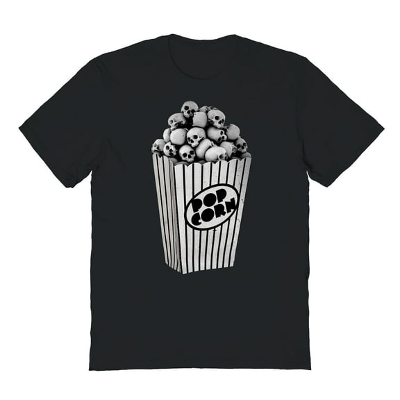Halloween Skull Popcorn Graphic Black Men's Cotton T-Shirt