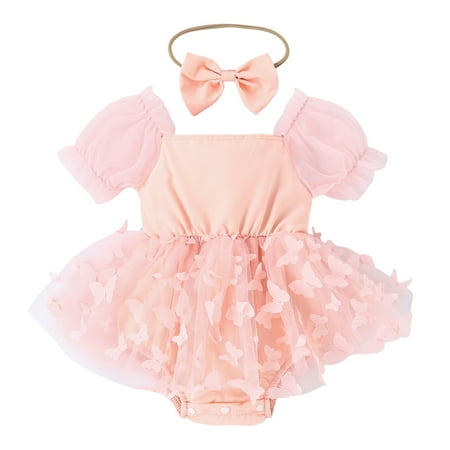 

Boys Girls Short Sleeve Butterfly Tube Dress Romper Jumpsuit Bodysuits Clothes 12-18 Months