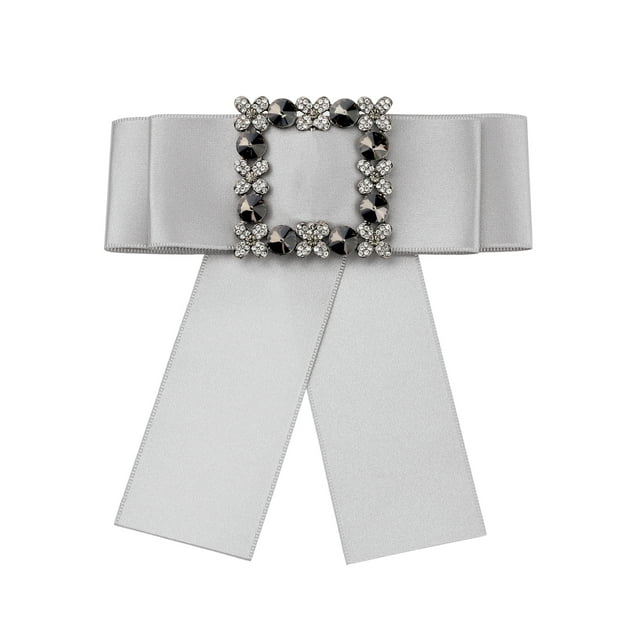 INSPIRE CHIC Women's Large Solid Color Bow Square Rhinestone Brooch Ties for Retro Chic Light Grey