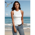 thumbnail image 3 of VICHVVY Womens Tank Tops High Neck Summer Tanks Cami Sleeveless Tops Basic Shirt Ribbed Racerback Blouses White Large, 3 of 6