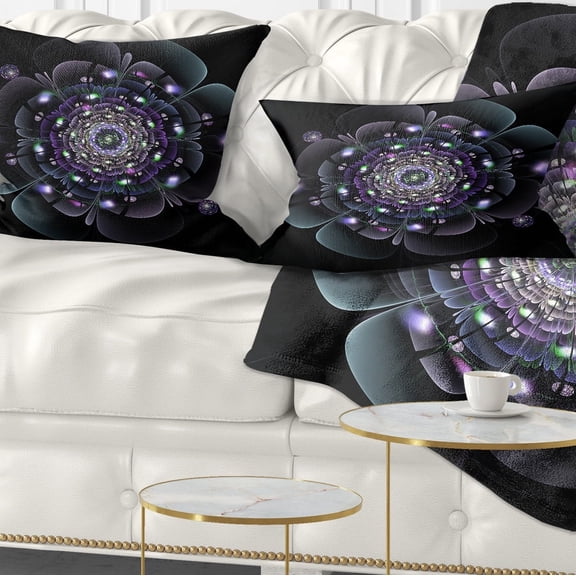 Designart Blue and Black Fractal Flower - Floral Throw Pillow - 12x20