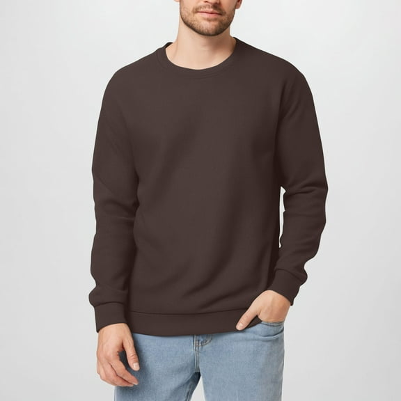 Mens Long Sleeve Sweatshirts Casual Waffleknit Crewneck T-Shirts Boys Basic Pullover Solid Color Breathable Slim Going Out Loungewear Tops