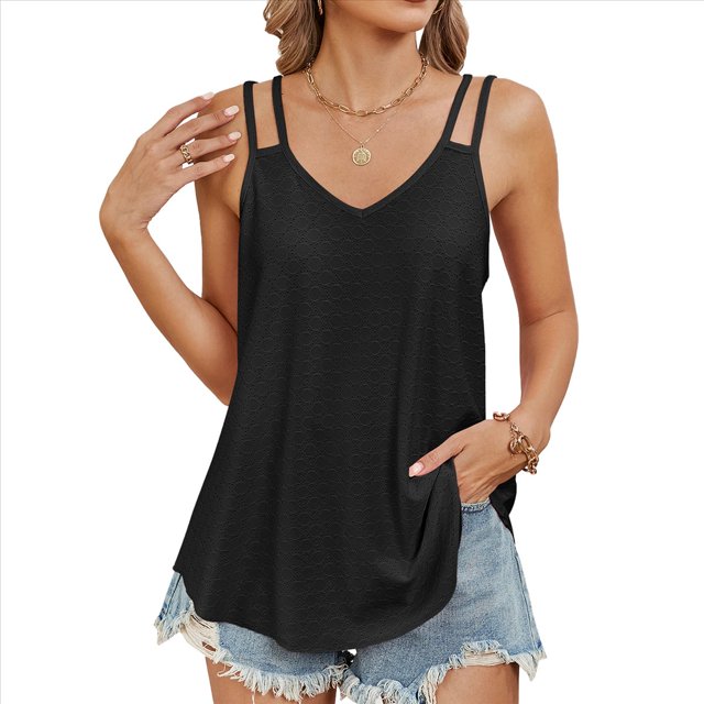 Camisola Informal con Tirantes Finos, Color Negro, Talla XXL