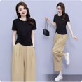 thumbnail image 2 of Traje de mujer de verano nuevo de alta gama elegante casual moda elegante anti-envejecimiento adelgazante pantalones de pierna ancha conjunto de dos piezas, 2 of 4