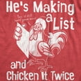 thumbnail image 2 of Mens Hes Making A List and Chicken It Twice T Shirt Funny Xmas Rooster Santa Joke Tee for Guys Graphic Tees, 2 of 9