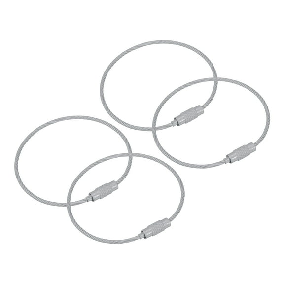 4Pack Cable Key Rings, 6-inch(155mm) Wire Keychain Twist Loops, Grey