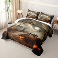 thumbnail image 3 of Manfei Halloween Spooky Style Scene Bed Spread Queen for Boys Girls, Haunted Western Castle Queen Coverlet Set, 3 of 7