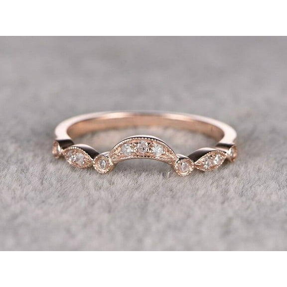 0.25 Carat 10k Rose Gold Wedding Band with Moissanite Diamonds Anniversary Ring Flower Design Antique Style Band