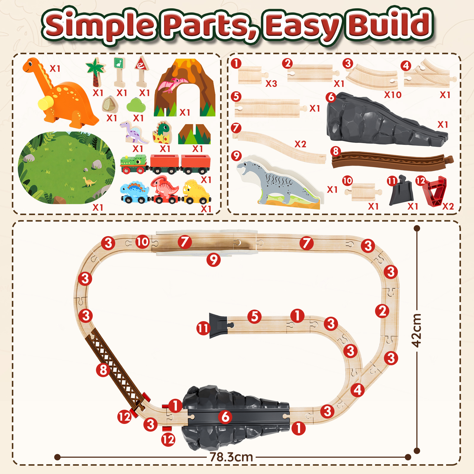 KWANITHINK Wooden Dinosaur Train Set with Tracks photo 8