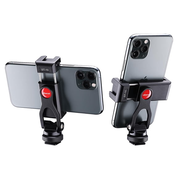 ULANZI Metal Phone Tripod Mount ST-10,Universal 360° Smartphone Adaptador con 2 zapatas de montaje en frío,ajustable del teléfono celular abrazadera de soporte,compatible