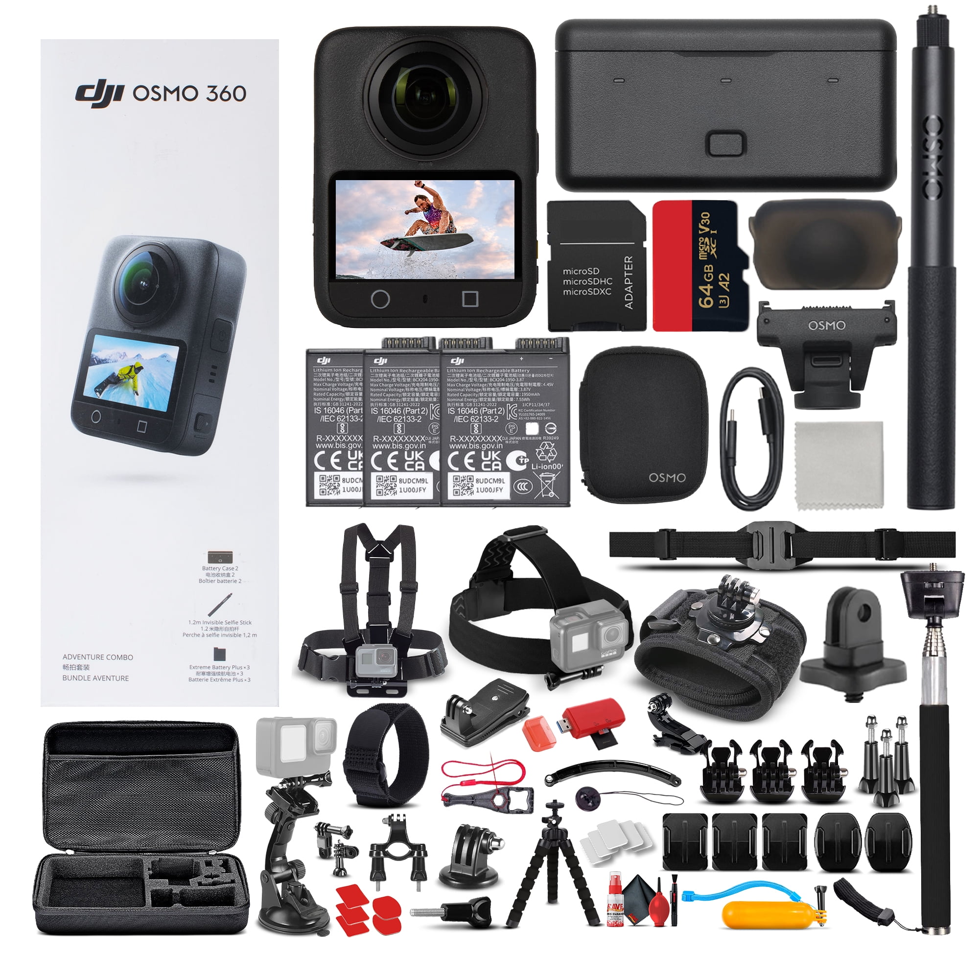 DJI Osmo 360 Action Camera Adventure Combo, Dual Lens 8K Recording, Waterproof Bundle + Accessory Kit
