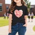 thumbnail image 5 of Girls Heart Floral T-Shirt Short Sleeve 100% Cotton Cute Casual Top for Kids Ages 4-12 Valentine's Day Black,Size 7 T, 5 of 9