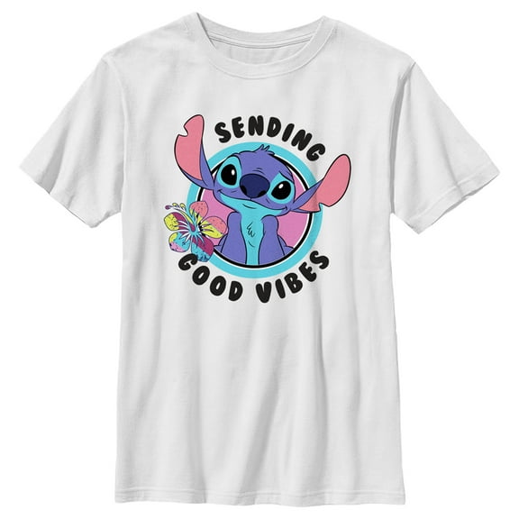 Boy's Lilo & Stitch Sending Good Vibes Graphic Tee White Medium