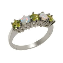 LBG British Made 925 Sterling Silver Natural Peridot & Opal Ladies Eternity Ring - 33 size options - Size 10