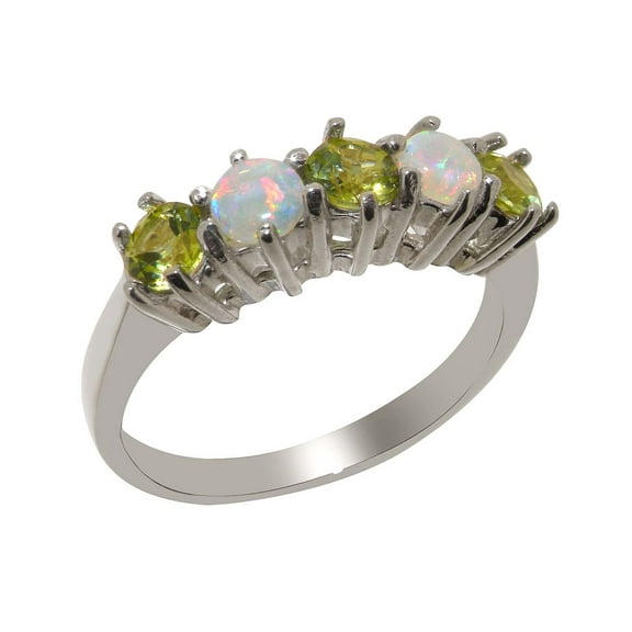 LBG British Made 925 Sterling Silver Natural Peridot & Opal Ladies Eternity Ring - 33 size options - Size 10
