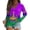 Green #048, variant on Mardi Gras Shirts for Women Mask Print Sequins V Neck Tunic Tops Feathers Print Long Sleeve Purple Tops Gold S