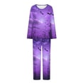 thumbnail image 4 of SwiftWear Halloween Pjs Women Bat Printing Round Neck Long Sleeved Shirts Long Pants Set Sleepwear Comfy Homewear Purple M, 4 of 6
