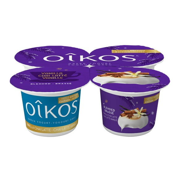 Oikos Greek Yogurt, Limited Edition, Vanilla Chai Flavour, 4x100g, 4 x 100g Greek Yogurt Cups