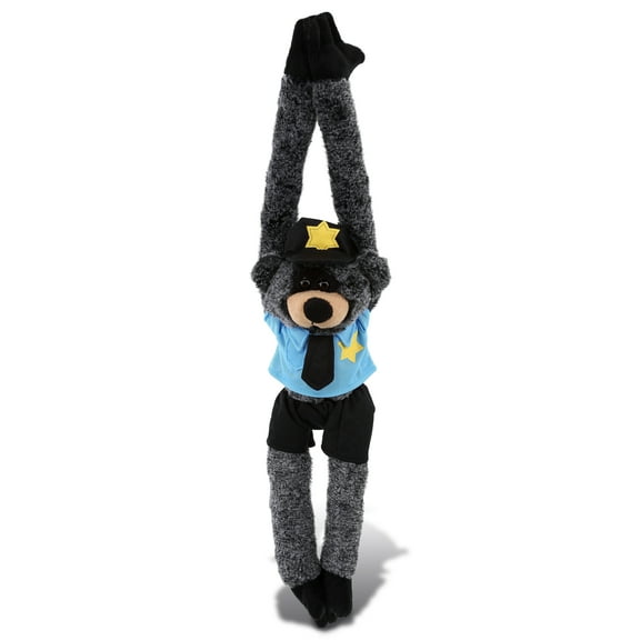 DolliBu Black Bear with Long Arms Police Officer Plush Toy - Soft Black Bear Cop Stuffed Animal Dress Up with Cute Cop Uniform and Cap Outfit, 21 Inch
