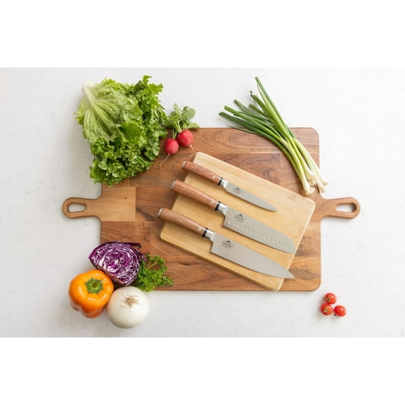 3PC SET GINSU KATANA TRADITIONS COLLECTION (8" CHEF, 7" SANTOKU, 5" UTILITY) -Japanese Stainless Steel 440A forged blades- with Rosewood handles