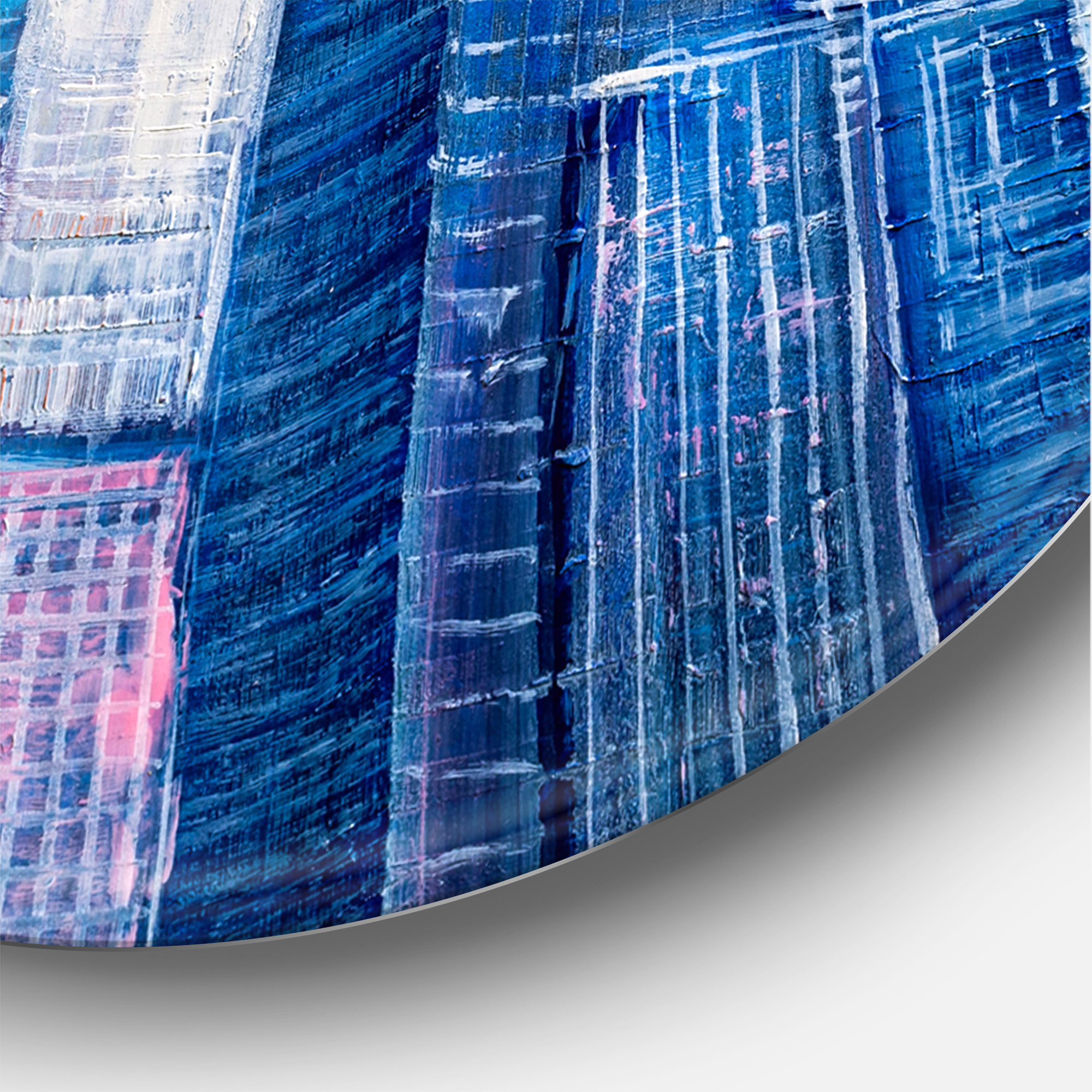 Designart 'Abstract Style Cityscape Panorama Skyscrapers I' Modern Circle Metal Wall Art 23x23 - Disc of 23