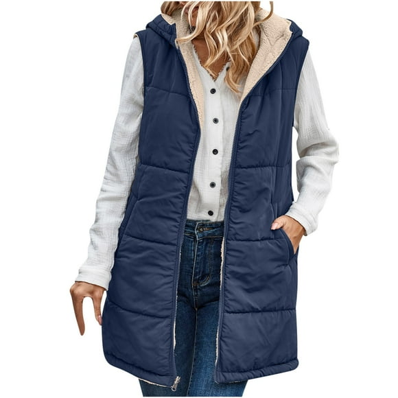 AherBiu Womens Vests Lightweight Zip up Hoodies Fleece Lined Puffer Vests Trendy Casual Winter Warm Jacket